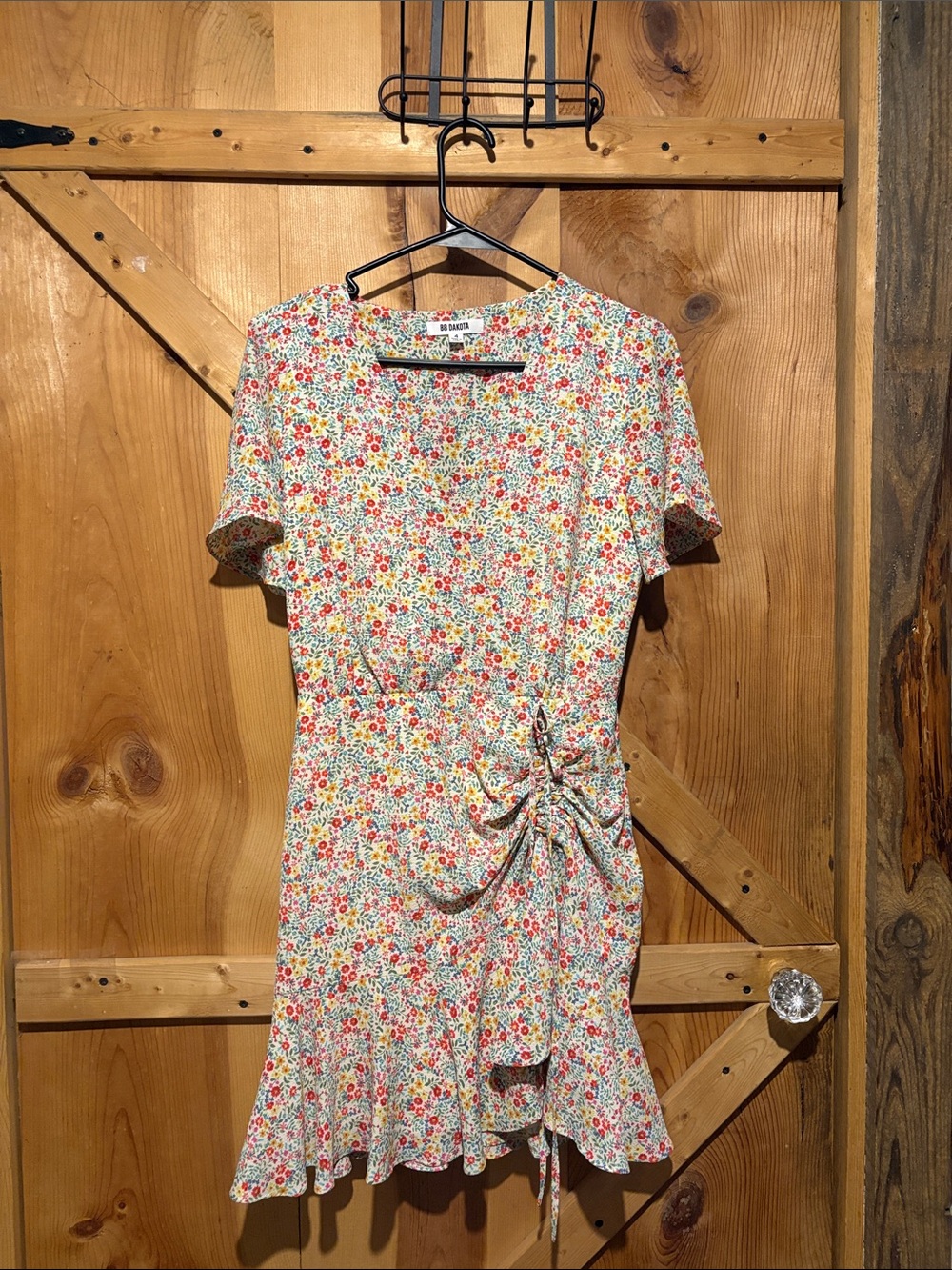 BB Dakota Cream Mini Dress with Red & Blue Floral Motif